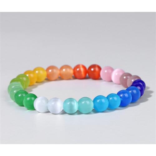 8mm Cat Eye Stone Beads Bracelet Fashion Natural Stone Cute Pink Chromatic Bead Bracelet Bangle for Women Jewelry Gifts Pulseira