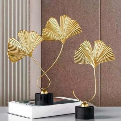 Fast Shipping Ginkgo Leaves Statue Miniature Metal Ornaments Modern Home Decoration Office Accessories For Living Room Piecies