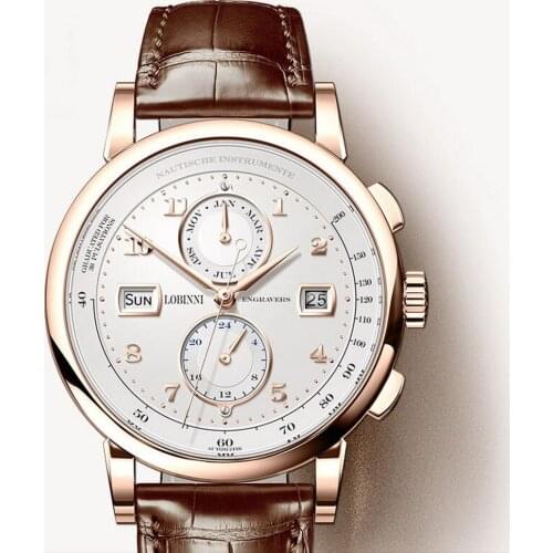 Watch men,mens watches top brand luxury LOBINNI waterproof leather strap man automatic mechanical dress wristwatch reloj hombre