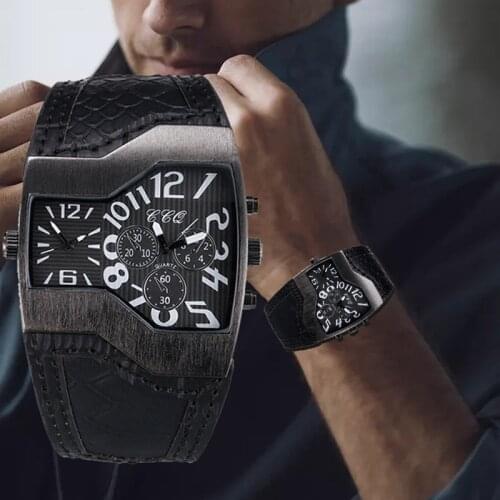 Big Dial Dual Time Zone Watches for Men Leather Belt Quartz Mens Watch Top Brand Luxury Business Clock Male Sport Wristwatches