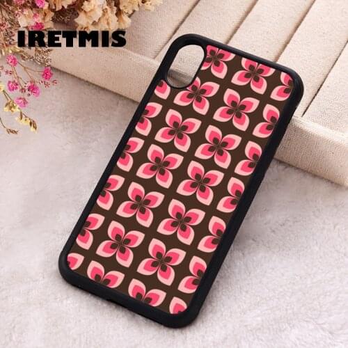 Iretmis 5 5S SE Phone Cover Case for iPhone 6 6S 7 8 Plus X Xs XR 11 12 Mini Pro Max Rubber Retro Seventies Floral Pattern Pink