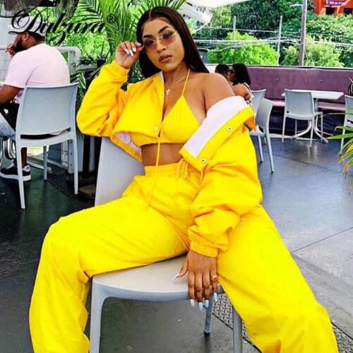 Dulzura 2019 autumn winter women two piece set coat jacket pants streetwear festival clothes outfit co ord tracksuit jogger club