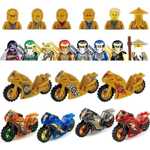 Ninja Action Figures Motorcycle Building Block Japan Anime Movie Golden Ninjaed Figurines Samurai Sword Bricks Kits Kids Toys