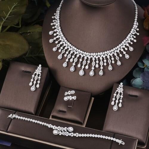 Janekelly Bridal Zirconia Full Jewelry Sets For Women Party, Luxury Dubai Nigeria CZ Crystal Wedding Jewelry Sets