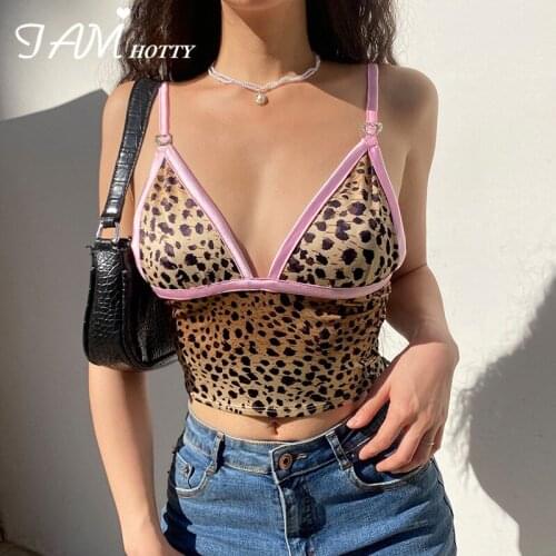 Clubwear Party Sexy Leopard Printed y2k Halter Corset Crop Top Women Pink Ribbons Backless Tie-up Summer Camisole 90s Iamhotty