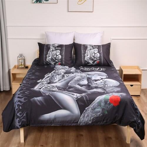 3D skull beauty kiss rose Bedding set polyester skull Duvet Cover Bed Set Single Twin queen king size