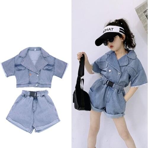 Cool Girls Denim Suit 2020 Summer New Fashion Lapel Tooling Jacket Straight Shorts Two-Piece Set