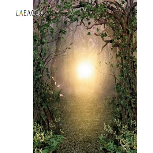 Laeacco Green Screen Fairytale Forest Trees Scene Baby Photography Background Customize Photographic Backdrop For Photo Studio