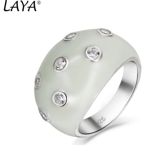 Laya Silver Ring For Women Pure 925 Sterling Silver Shiny White Cubic Zirconia Fine Jewelry Handmade Enamel 2021 Trend