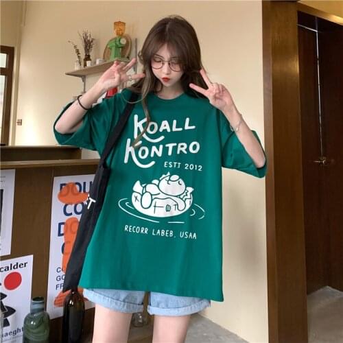 Summer 2021 American Vintage Japanese Kawaii Printed Short-Sleeved T-Shirt Female Cute Loose Casual Womens Short Tee