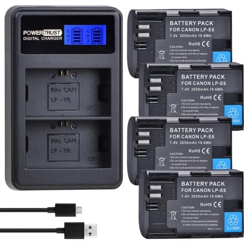 LP-E6 LP E6N Battery and Dual Charger for Canon EOS 5D Mark II/III/IV EOS 5DS 5DS R EOS 90D EOS R EOS R5 EOS R6 EOS RP