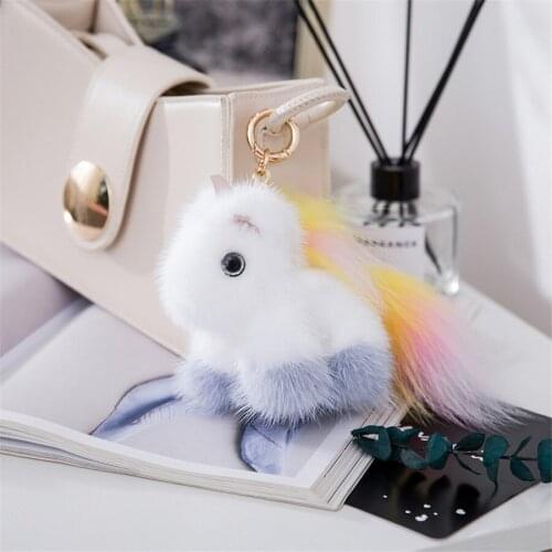 Cute Fluffy Car Keychain For Women Mink Wool Unicorn Shape Pendant Keyring Holder Charm Bag Gifts Keychain On Bag Car Trinket