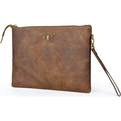 Men Crossbody Brown Crazy Horse Leather Punk Gothic Halloween Mens Bag Fashion Shoulder Crossbody Bag