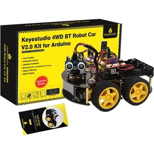Keyestudio 4WD Multi BT Robot Car Kit Upgraded V2.0 W/LED Display for Arduino Robot Stem EDU /Programming Robot Car/DIY Kit