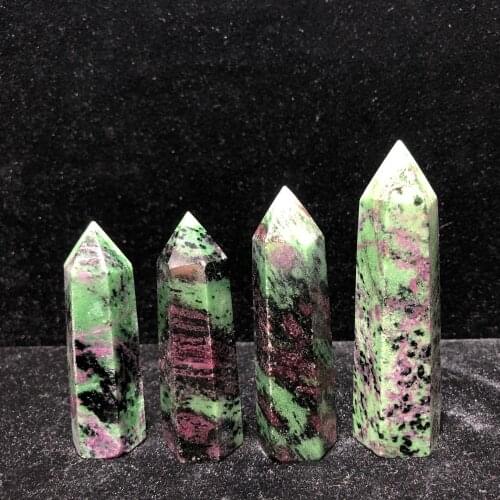 Natural Ruby Zoisite Crystal Hand-Polished Hexagon Point Chakra Healing Reiki Stone Home Decoration Handicraft Decoration Point