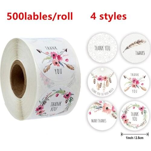 NEW 500 Labels per roll Round Natural Paper Thank You Sticker seal labes Hand Made With Love Sticker Paper Stationery sticker