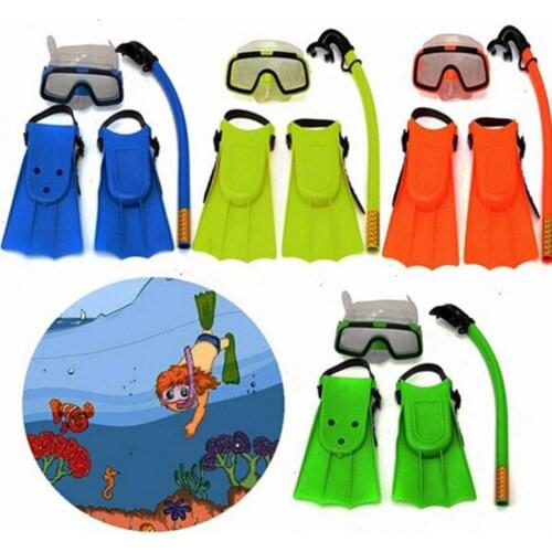 Unisex 3-7 Years Children Kids 3Pcs Swimming Diving Goggles Snorkel Masks Snorkeling Flippers Set anti-fog wide-view super clear