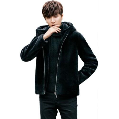 Autumn faux mink leather jacket mens winter thicken warm fur short leather coat men slim jackets jaqueta de couro fashion Hooded