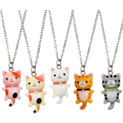 Kawaii Cute Animal Cat Pendant Necklace Charms Acrylic Cat Jewelry Collar Necklaces for Kids Friend Gift Collares Wholesale