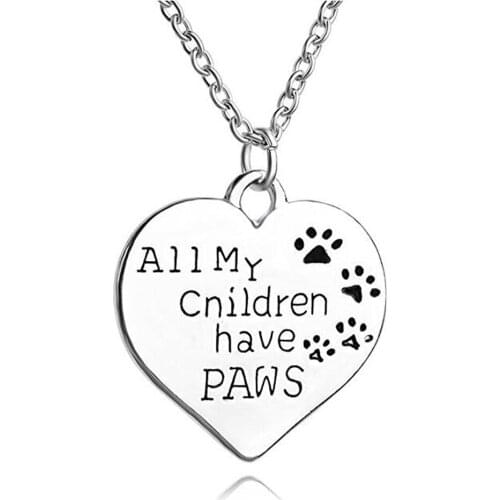 All My Children Have Paws Heart Shape Pendant Necklace