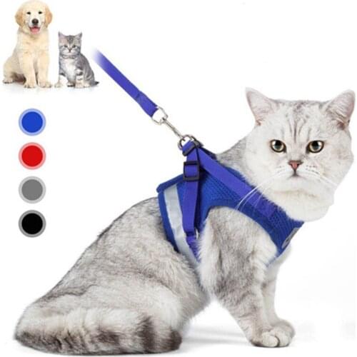 Dog Vest Harness Pet Adjustable Reflective Vest Walking Lead Dog Leash for Puppy Polyester Mesh Harness for Small Medium Dog
