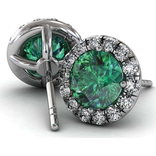 Huitan Luxury Silver Color Green Cubic Zirconia Earrings for Women High Quality Anniversary Gift Female Earrings Fashion Jewelry