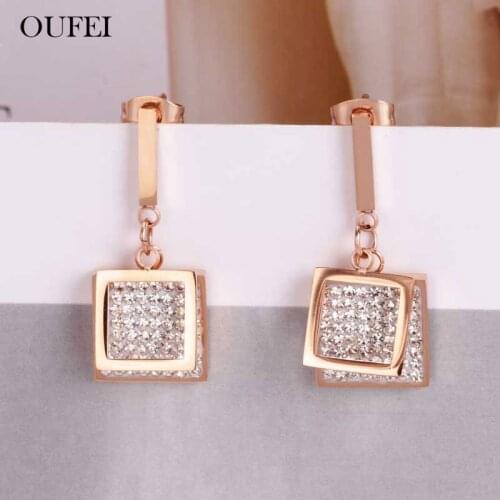 OUFEI Drop Earrings For Women Stainless Steel Jewelry Rose Gold Geometric Earring Female Jewelry Accessories Free Shipping