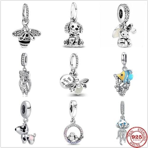 Hot Selling 100% genuine 925 sterling silver dog fish bee Jellyfish dangle charm bead charms fit original pandora bracelets