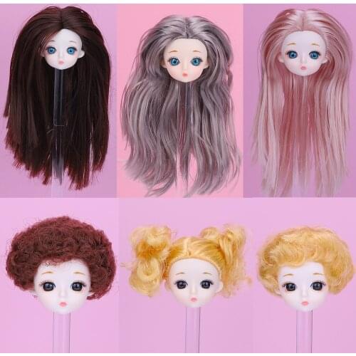 1/12 BJD Doll Pretty Head With Golden Brown Curly Straight Yellow Hair For 6inch Ball Joints Doll Sculpt Body Accessories Parts