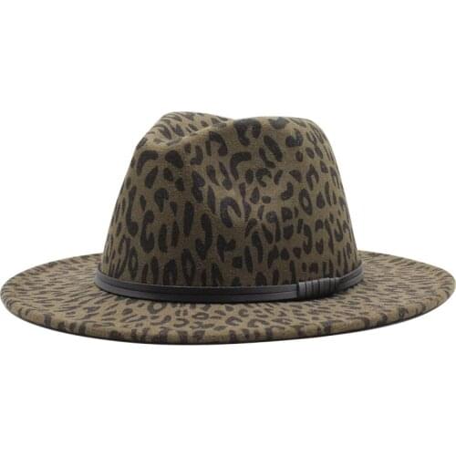 Seioum Winter Classic Hats For Men Large Size Wide Brim Tophat Fedora Sombrero Elegant Women Church Hats Leopard print Wool Cap