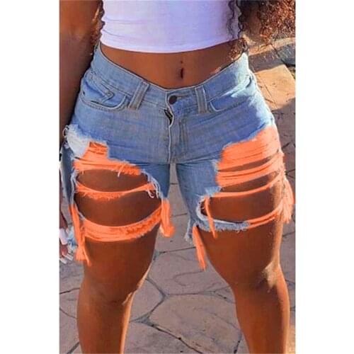 Blue High Waist Sexy Hole Denim Shorts Women 2021 New Summer Ripped Streetwear Short Jeans Lady Sexy Nightclub Jeans Shorts