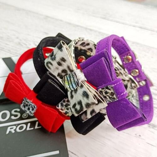 Rhinestone Leopard Bows Pet Dog Tie Collar Adjustable S L Pet Necklace Necklace Stock On Sale Cat Lovely Puppy Accessories Shop