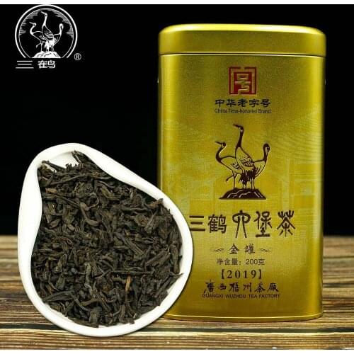 Three Cranes Sanhe 2019 Liu Pao Tea Loose Dark Chinese Tea Guangxi Wuzhou Liupao Box Teas Hei Cha Golden Jar 200g