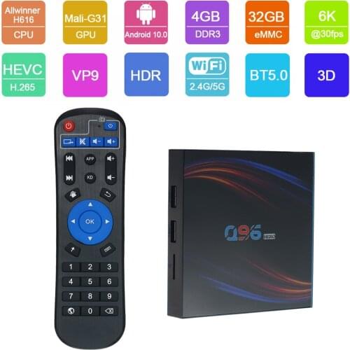 Q96HERO Android 10.0 TV Box Allwinner H616 Quad-core UHD 4K 6K H.265 VP9 4GB / 32GB 2.4G & 5G WiFi BT5.0 100M Remote Control