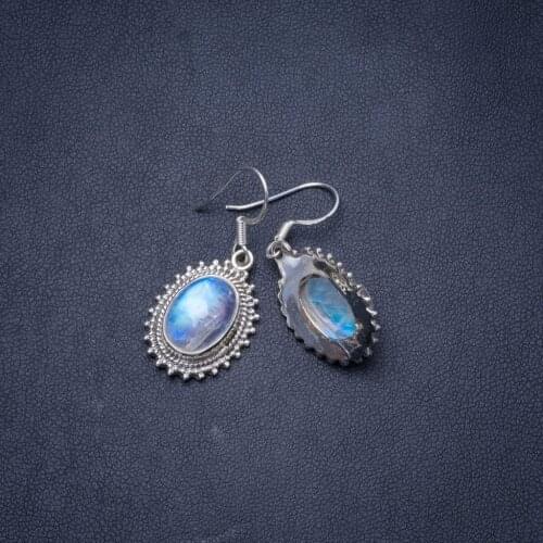 Natural Rainbow Moonstone Handmade Unique 925 Sterling Silver Earrings 1.25" Y1059