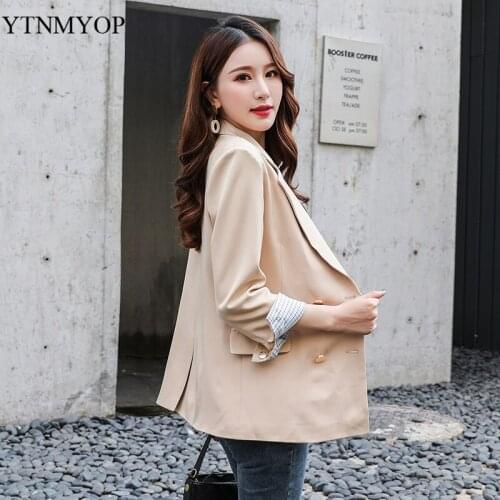 Spring Suit Female Khaki Slim Fashion Blazer For Women Double Breasted Loose Autumn Clothing Plus Size S-3XL Jackets YTNMYOP