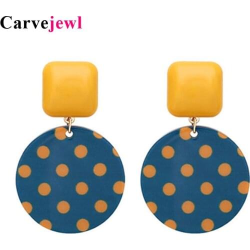 Carvejewl Vintage Blue Yellow Resin big Disc Earrings Polka dots Round square Slice drop dangle Earring for women girl jewelry