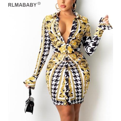 Fashion Sexy Office Lady Print Blouse Shirts Slim Turn-Down Collar Flare Long Sleeve Women Skinny Tops Casual Streetwear Blouse