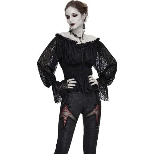 Devil Fashion Womens Gothic Open Back Bandage Collect Waist Shirt Sexy Off Shoulder Daily Wear Long Sleeve Blouses