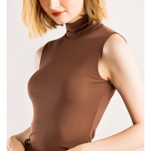ACRMRAC Women T-Shirts Spring and Autumn Tops Tees Slim sleeveless Turtleneck Sexy T-Shirts Women