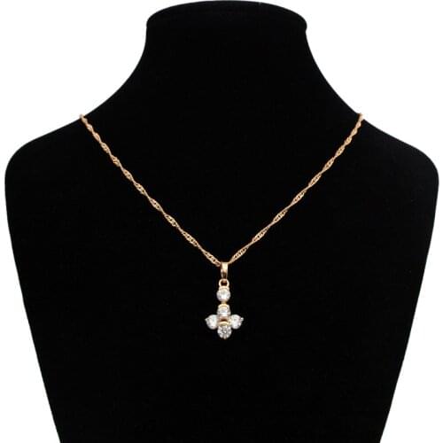 Clear/Colorful Gold Cross Pendant Necklace Women Christmas Gift Collier Femme Colar Pingente Cruz Kolye Natural Stone N0310