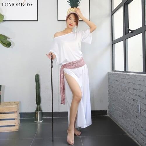 2019 New Women Dancewear Belly Dance Clothes Baladi Saidi One-piece Satin Dresses Girls Costume Bellydance Dress with Headpiece