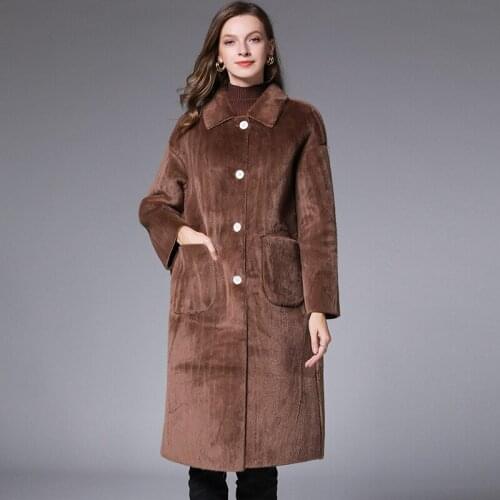 Winter Women Fashion Warm thick fake mink hair overcoat long parkas elegant pea coat outwear overcoat loose casaco sobretudo top