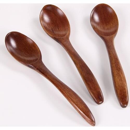 1Pc 14cm Wooden Spoons Small Cooking Curved Kitchen Spoon Coffee Soups Spoon Kitchen Home Accessories