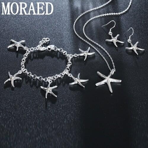100% New 925 Sterling Silver Set Starfish Star Necklace Earrings Bracelet Jewelry Sets for Women Charm Jewelry Wholesale