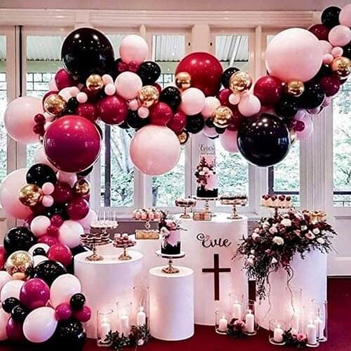 110pcs Burgundy and Rose Red Balloon Garland Arch Kit with Black Pink Latex Balloons Wedding Birthday Party Decorations Globos