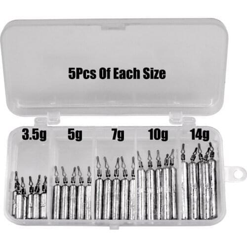 25Pcs/Box Pencil Shape Jig Fishing Sinker 3.5g-14g Weight Rotatable Drop Shot Bullet Fast Sinking Pesca Fishing Accessories