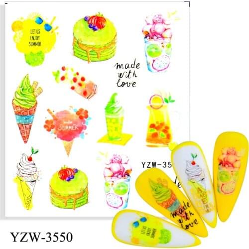 ZKO 4PCS/LOT Nail Art Stickers Decals Ice Cream Cactus Water Transfer Slider Nail Design Foils Decoraton