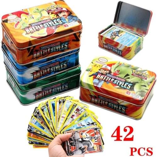 42 stks /set Pokemon cards Iron Box TAKARA TOMY Battle Games Hobby Hobby Collectibles Game Collection Anime Cards for Children