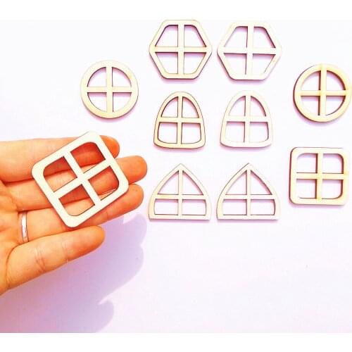 5 Pairs MIxed Unpainted Wooden Fairy Windows Fairy Door Accessories DIY